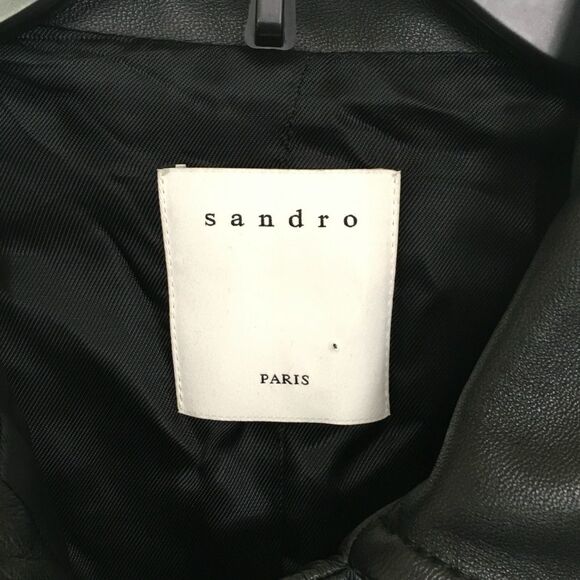 Sandro Black Cropped Leather Trim Button Front Tweed  Boucle Jacket Size 10 - Picture 17 of 17